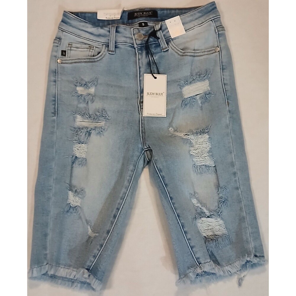 JUDY BLUE HIGH WAIST BERMUDA SHORTS WOMENS S DISTRESSED DENIM NWT
